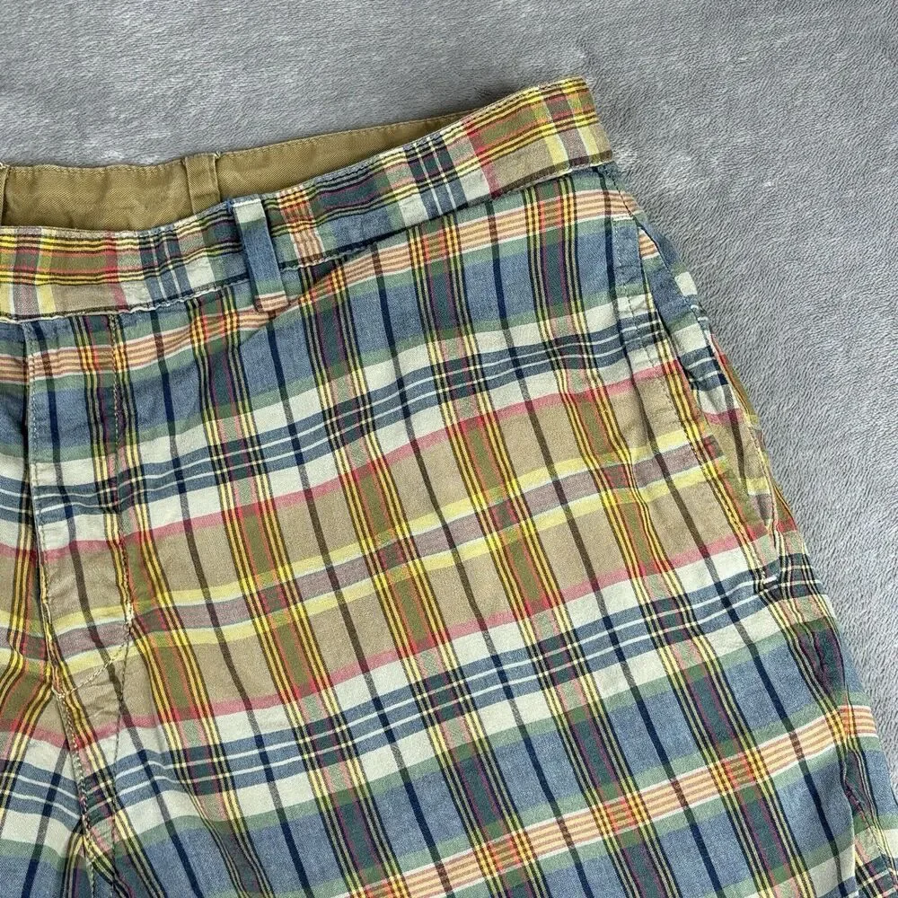 Polo Ralph Lauren Reversible Shorts Men 32x10 Brown Blue Plaid /‎ Khaki Cotton